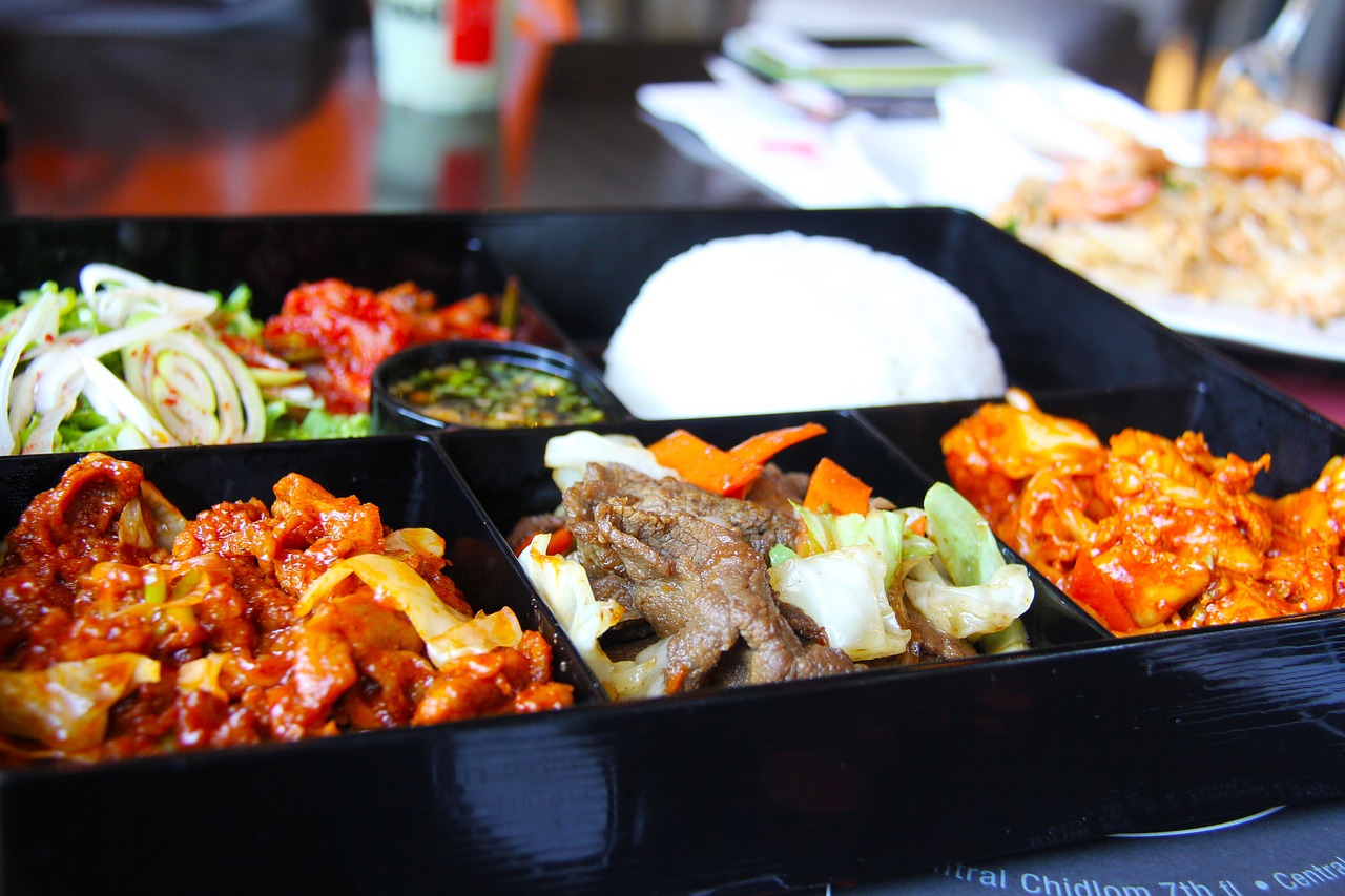 korean food rice meat free photo