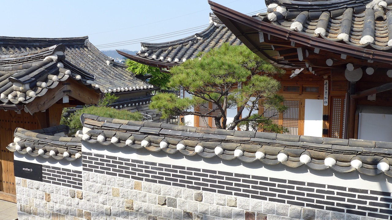 korean house village classical architecture grey tile free photo