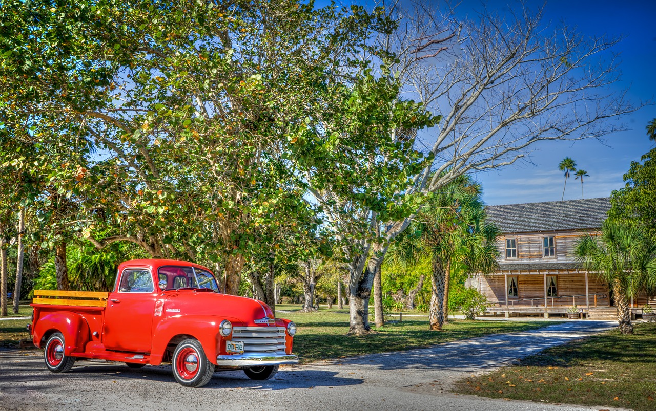 koreshan state park red 1947 chevy old free photo