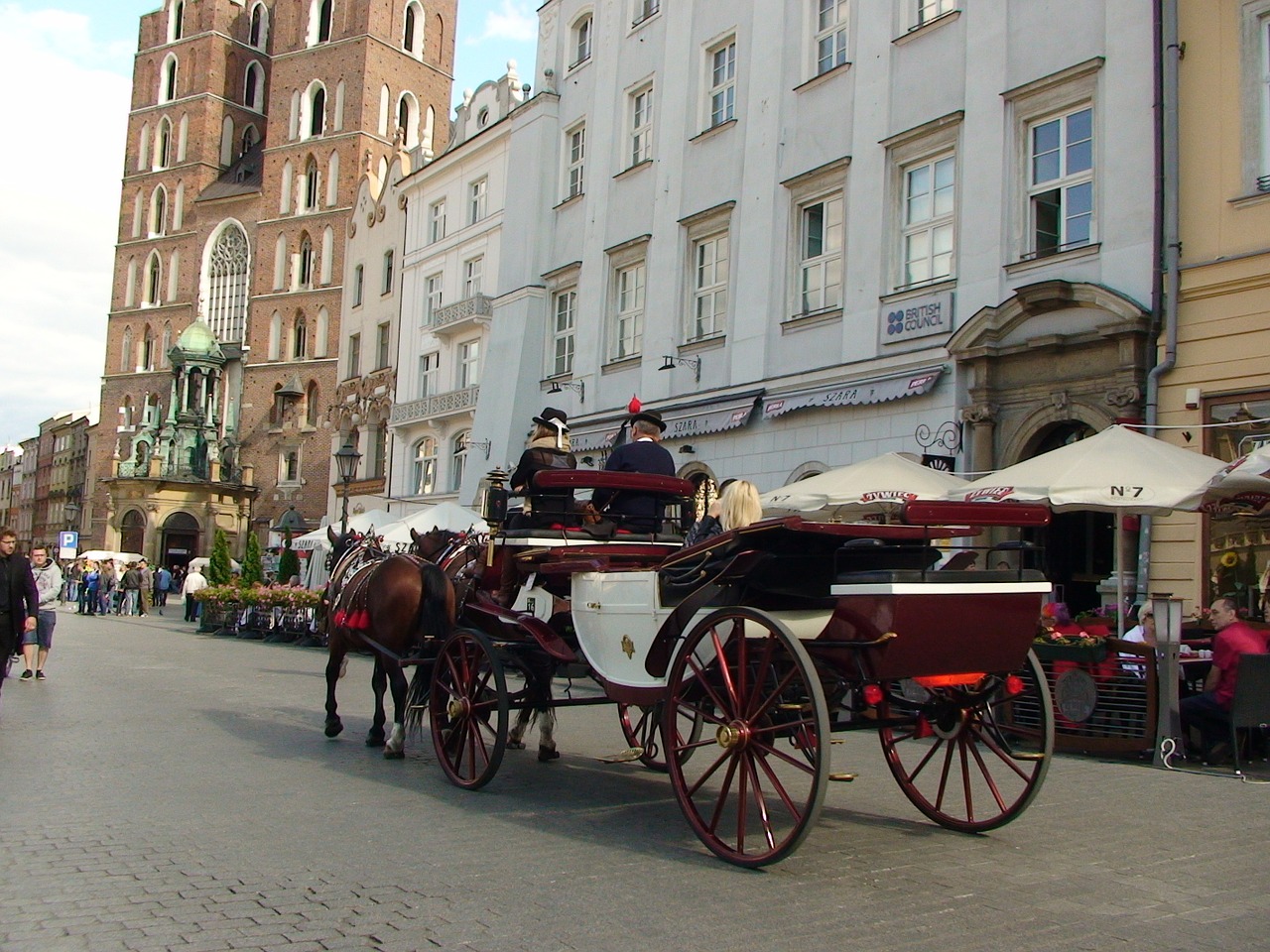 krakow main market square horse-drawn carriage free photo