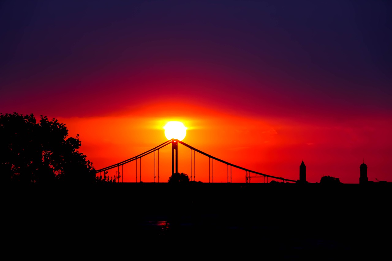 krefeld rheinbrücke sunset free photo