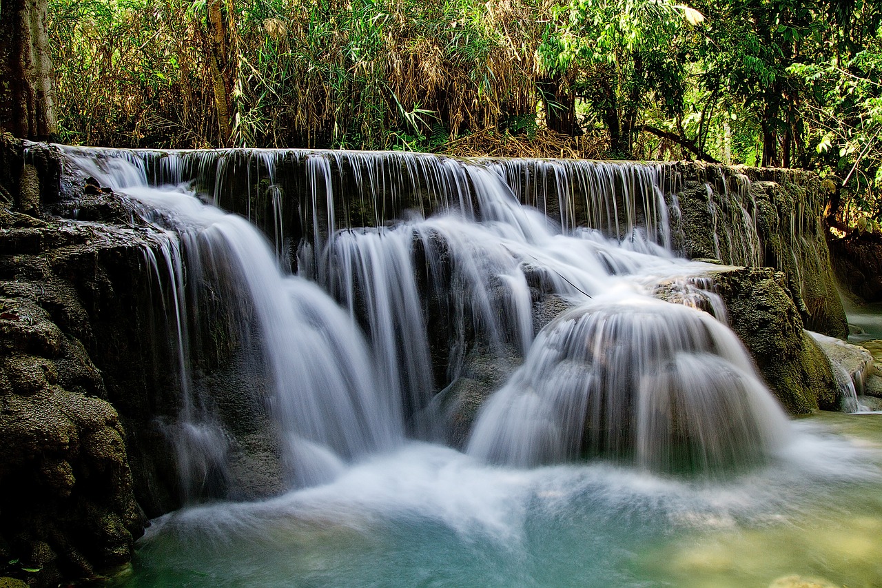 kuang si falls waterfall water free photo