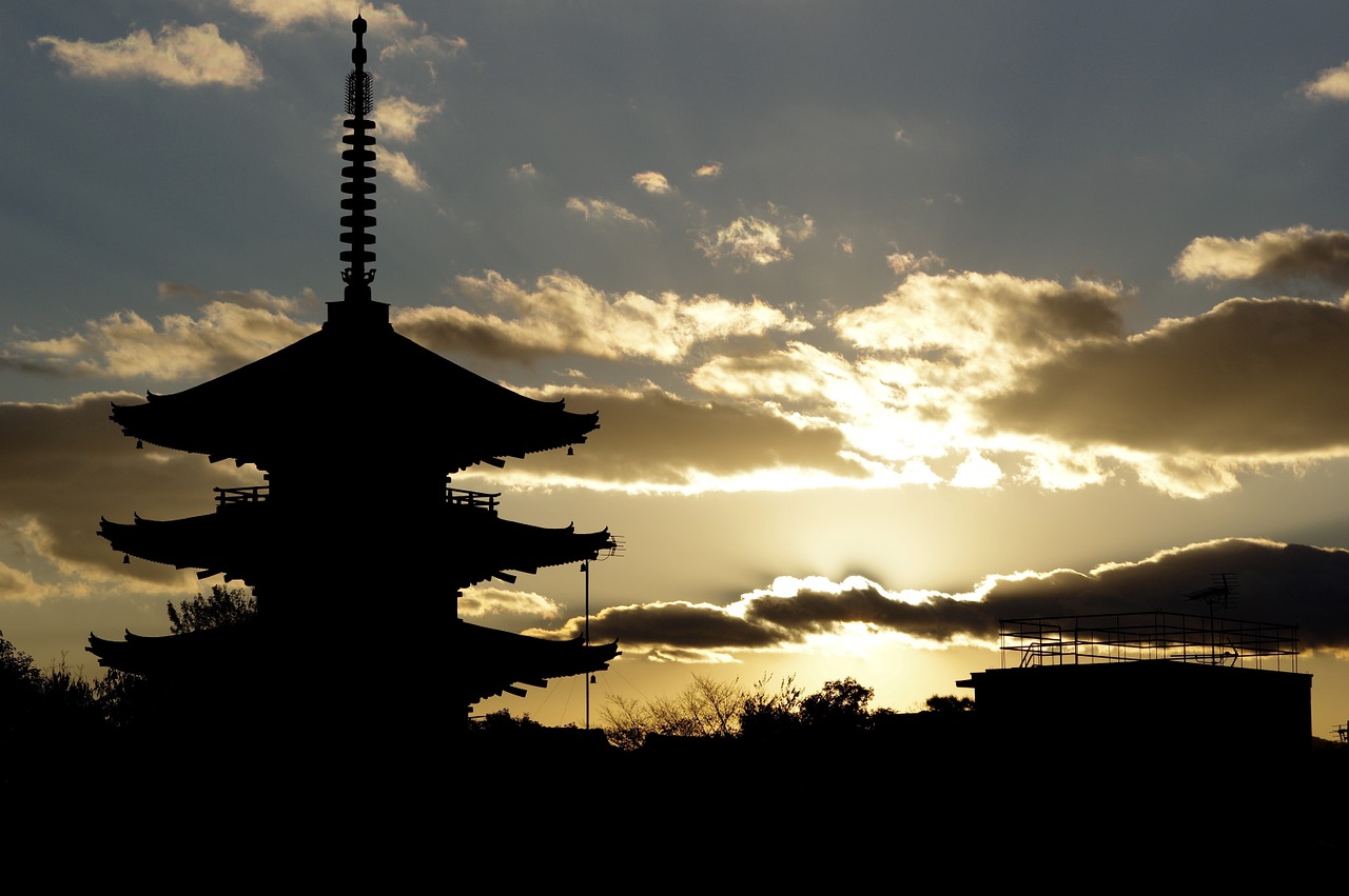 kyoto five story pagoda sunset free photo