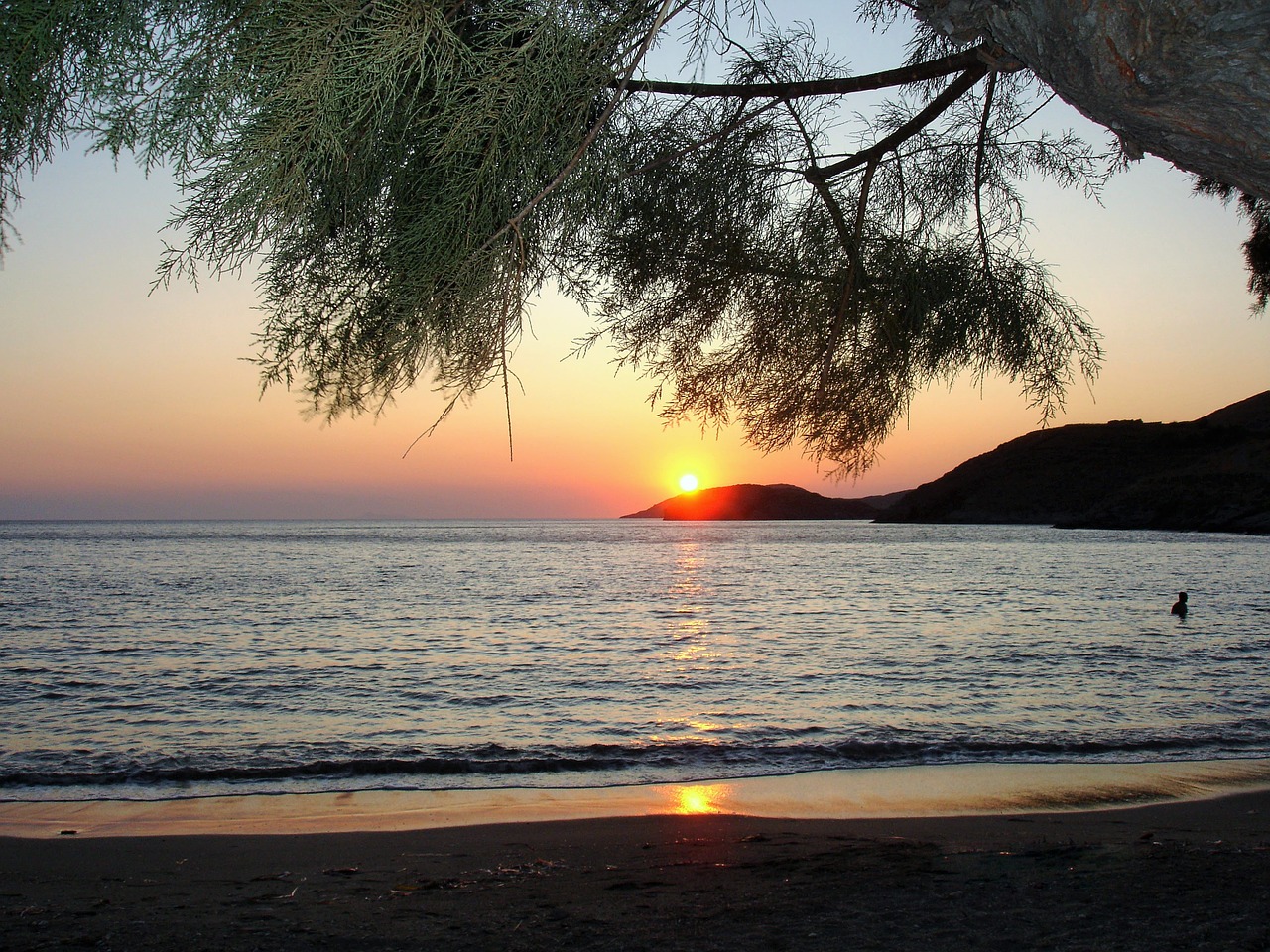 kythnos beach sunset free photo