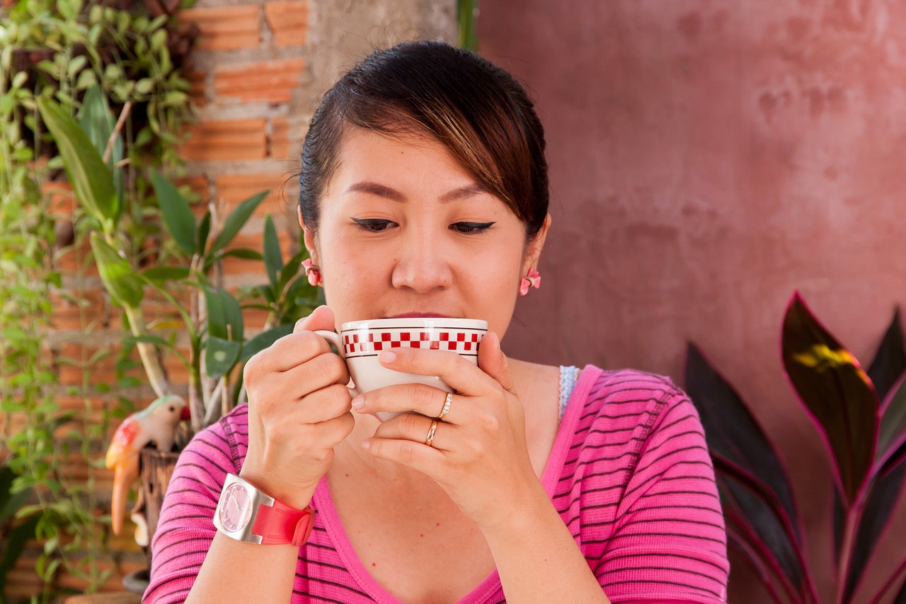 lady asian drink coffee free photo