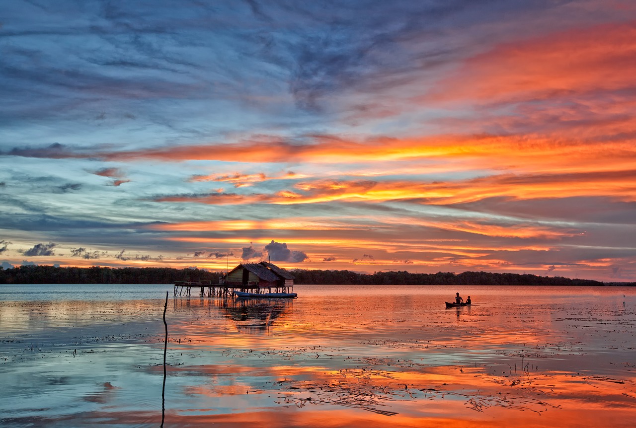 lagoon boat sunset free photo