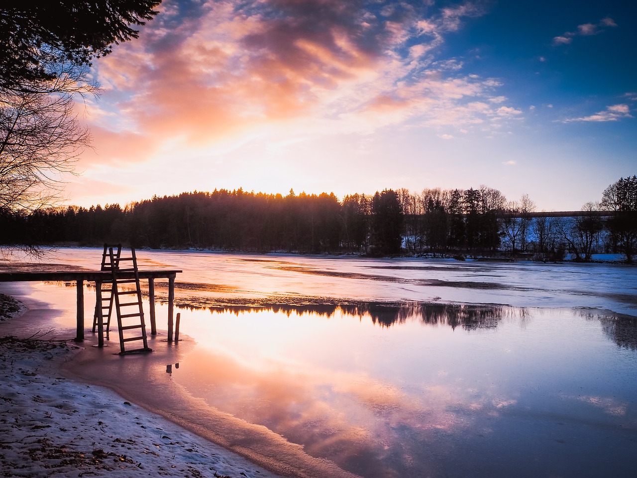 lake sunset abendstimmung free photo