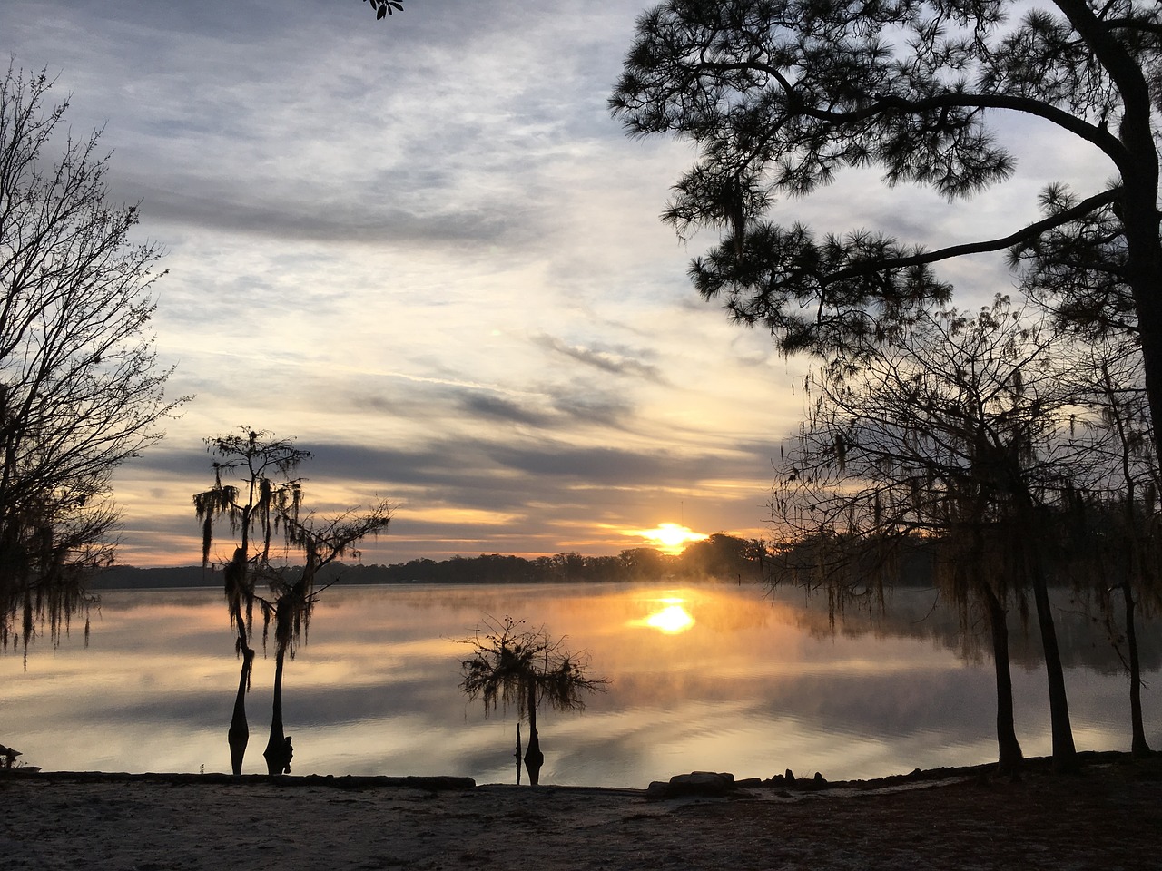 lake sunrise nature free photo