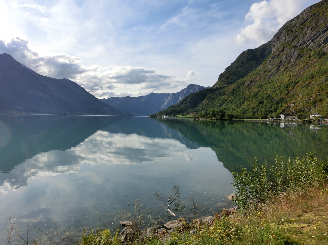 lake fjord mirroring free photo