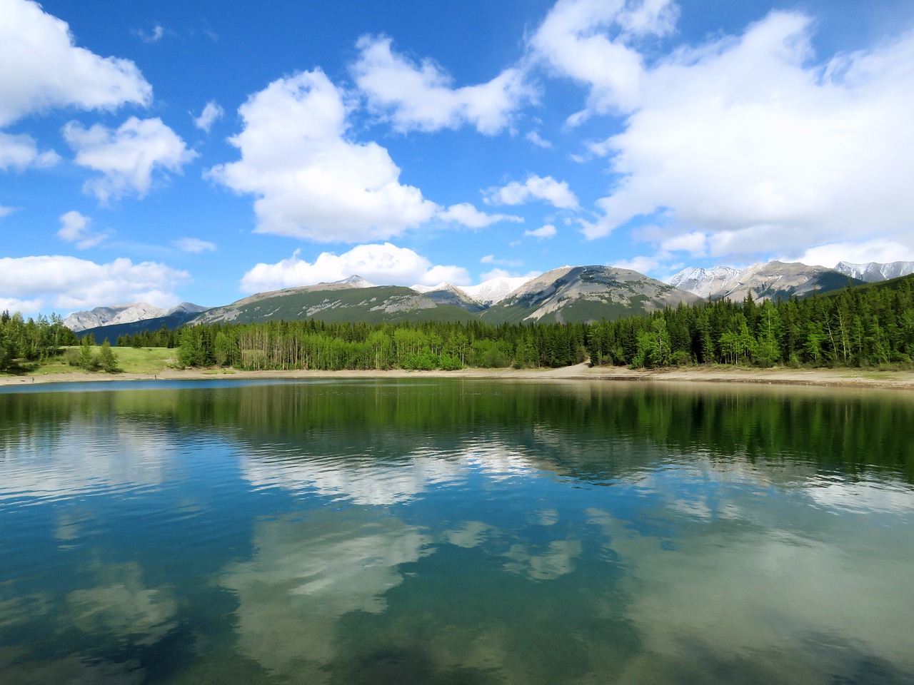 lake reflection on lake sunny free photo