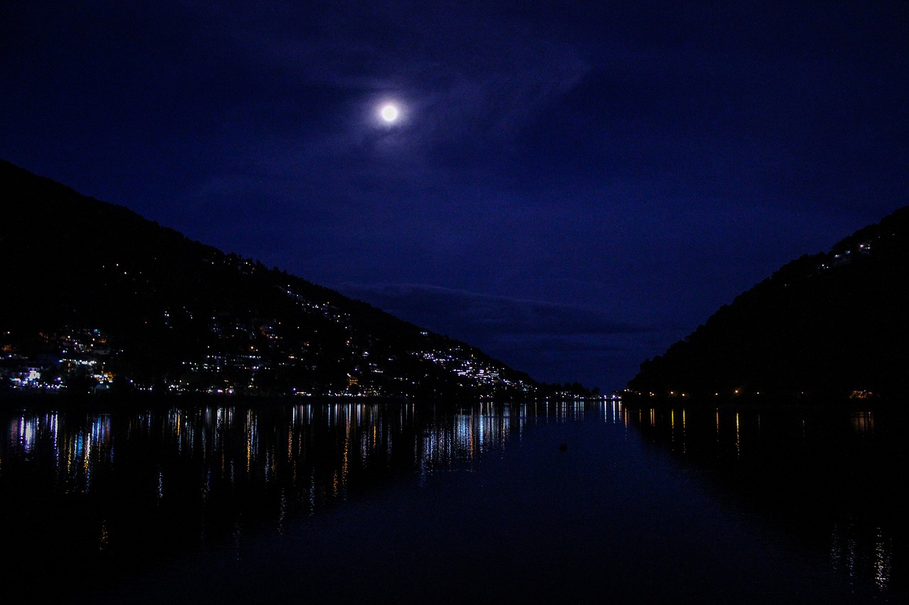 lake moon night free photo