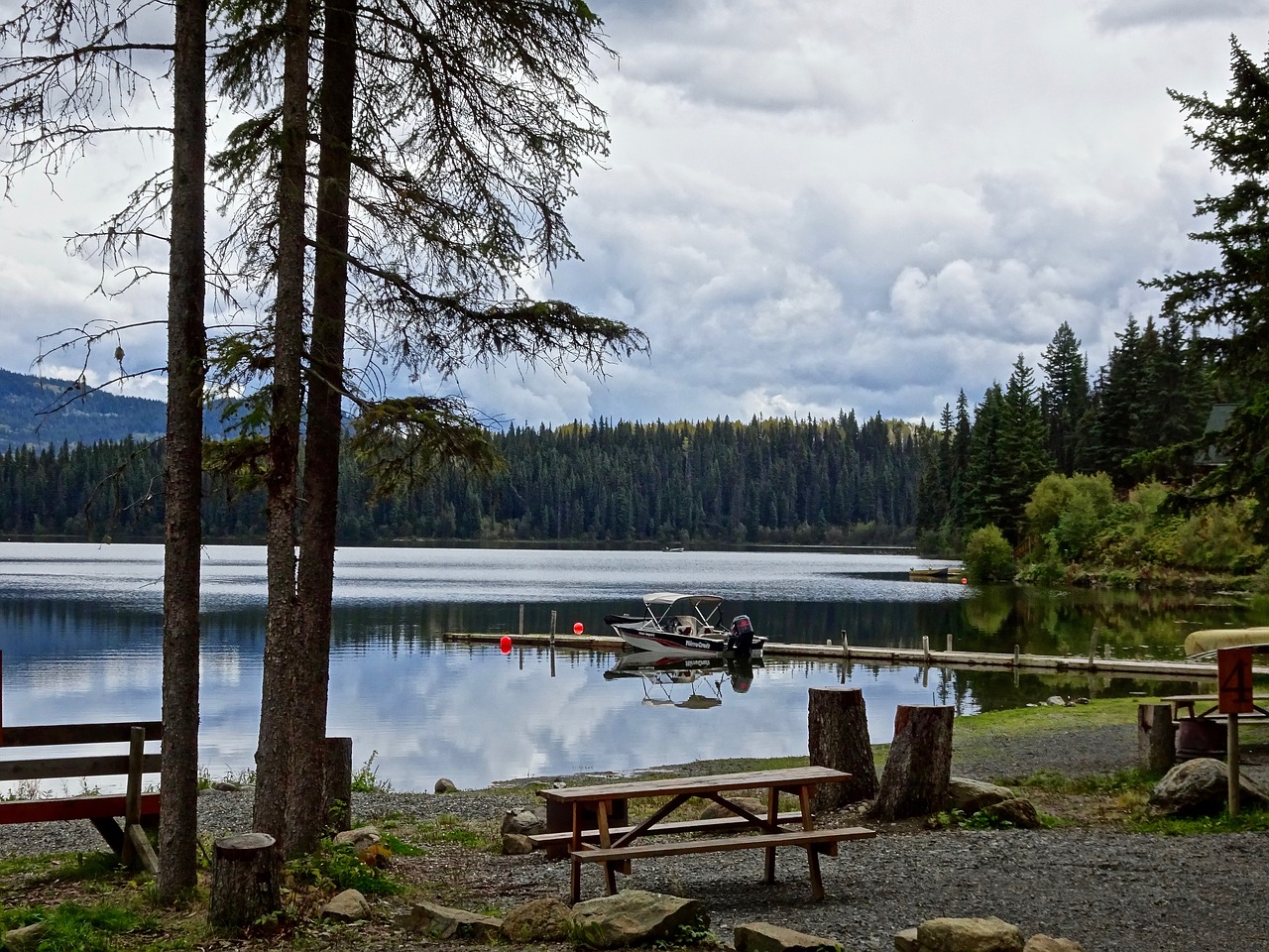 lake tranquil bridge lake free photo