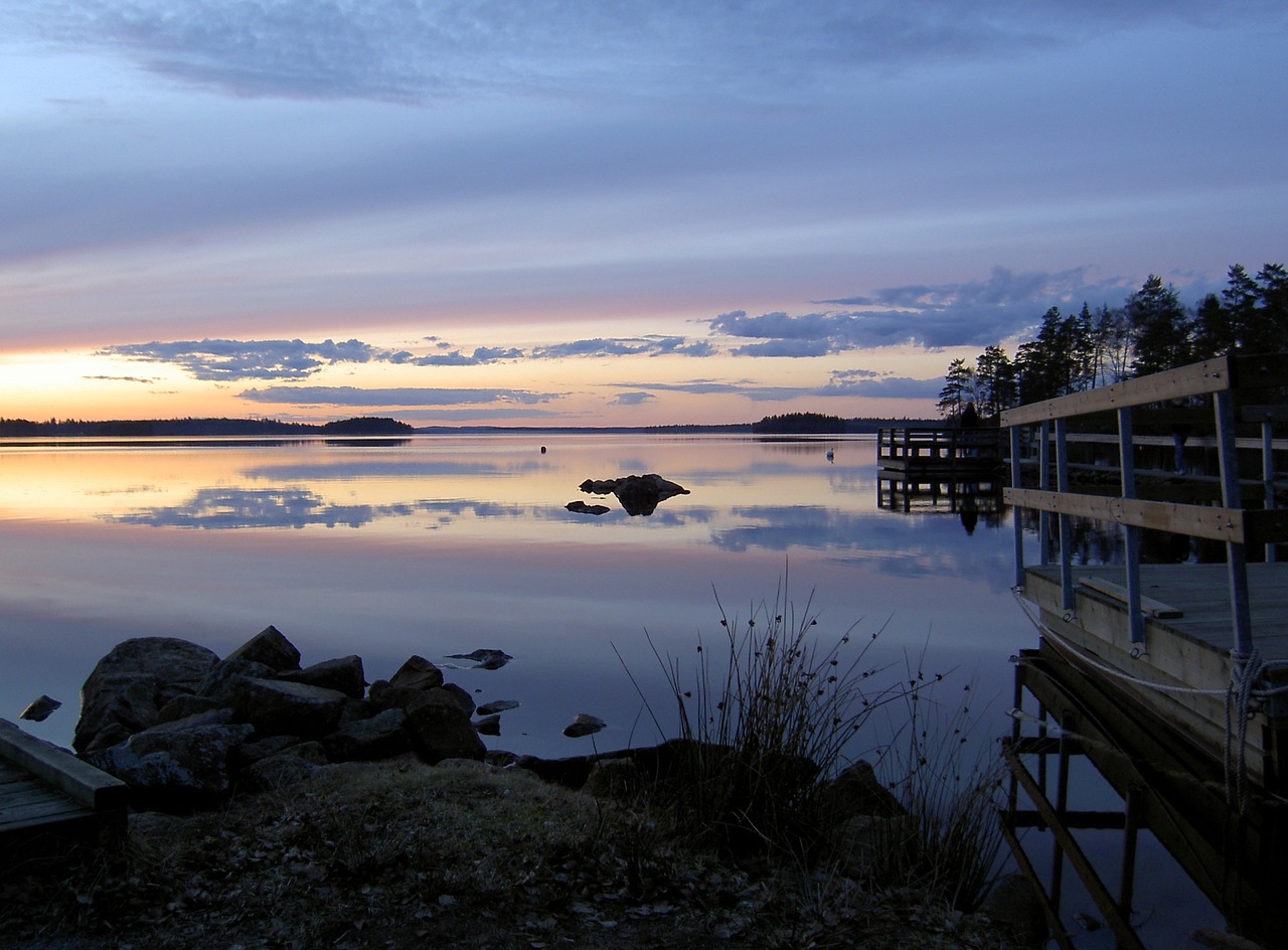 lake evening sun sunset free photo