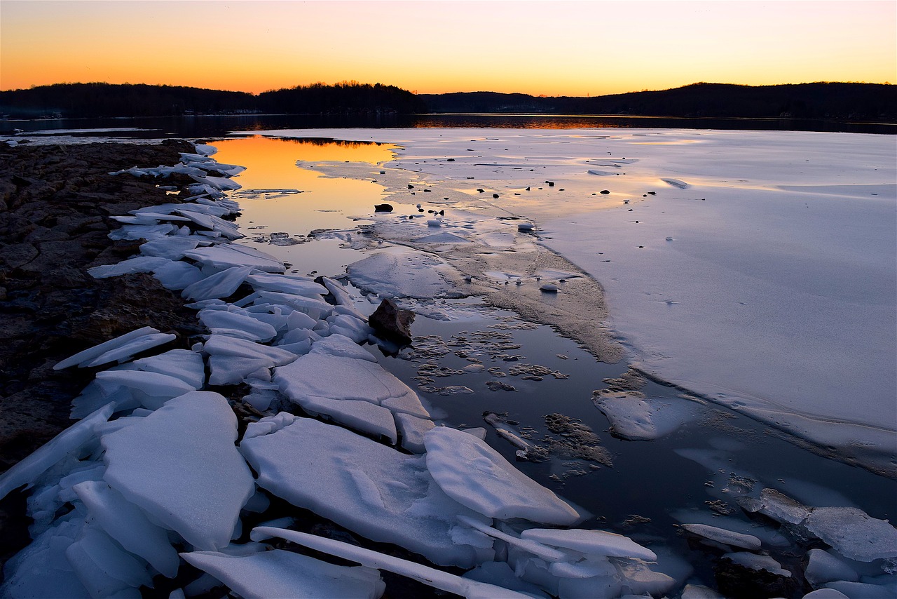 lake sunset ice free photo