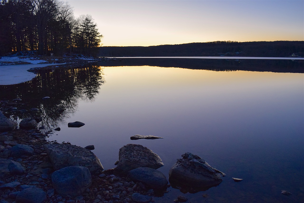 lake sunset rock free photo