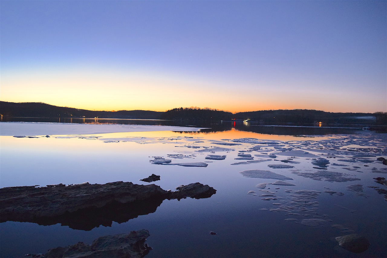 lake sunset ice free photo