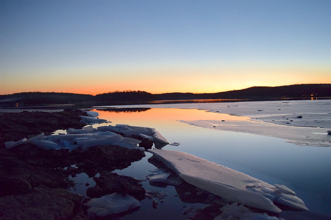 lake sunset ice free photo