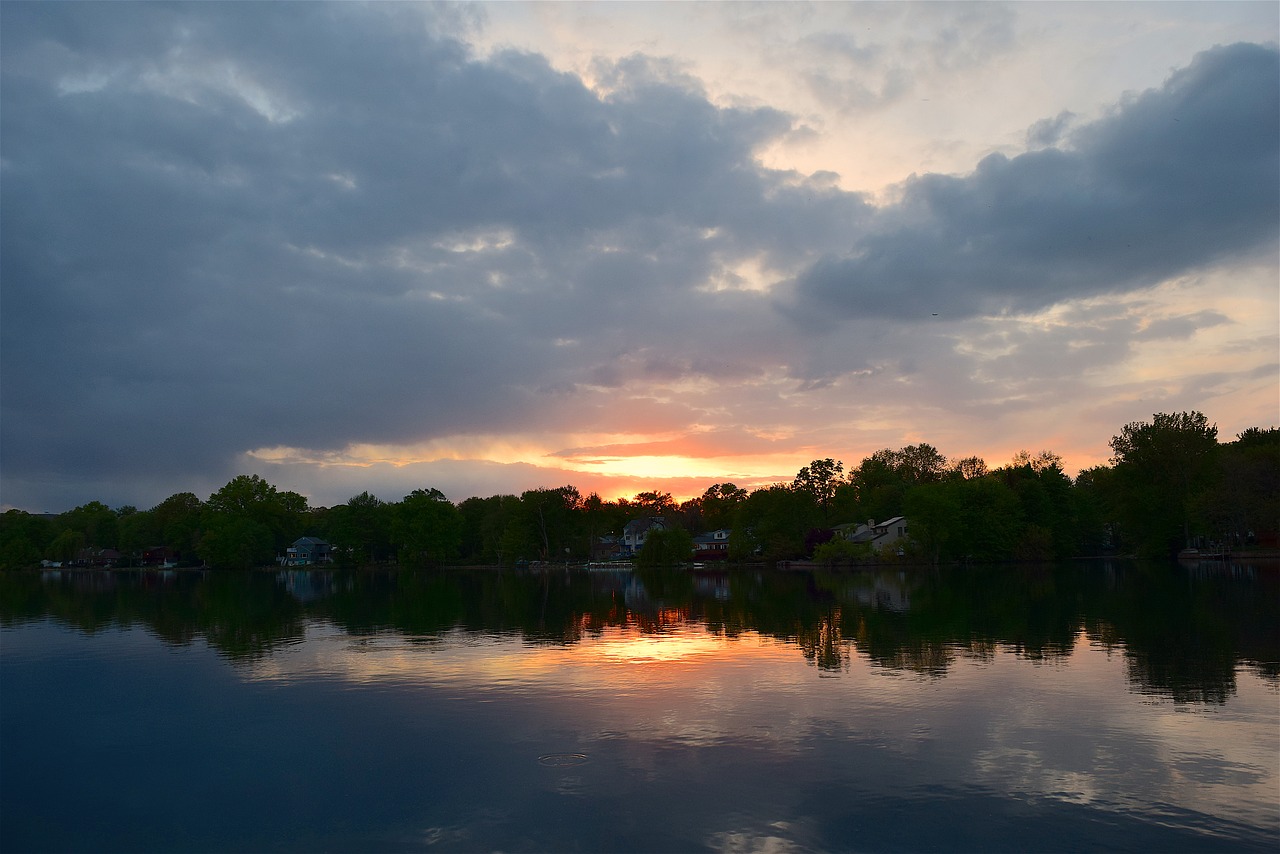 lake sunset reflection free photo