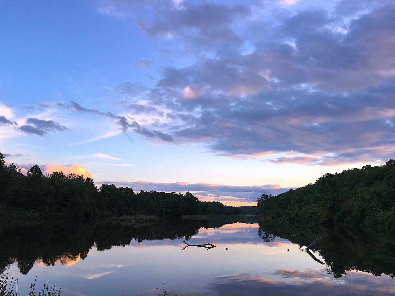 lake sunset clouds free photo