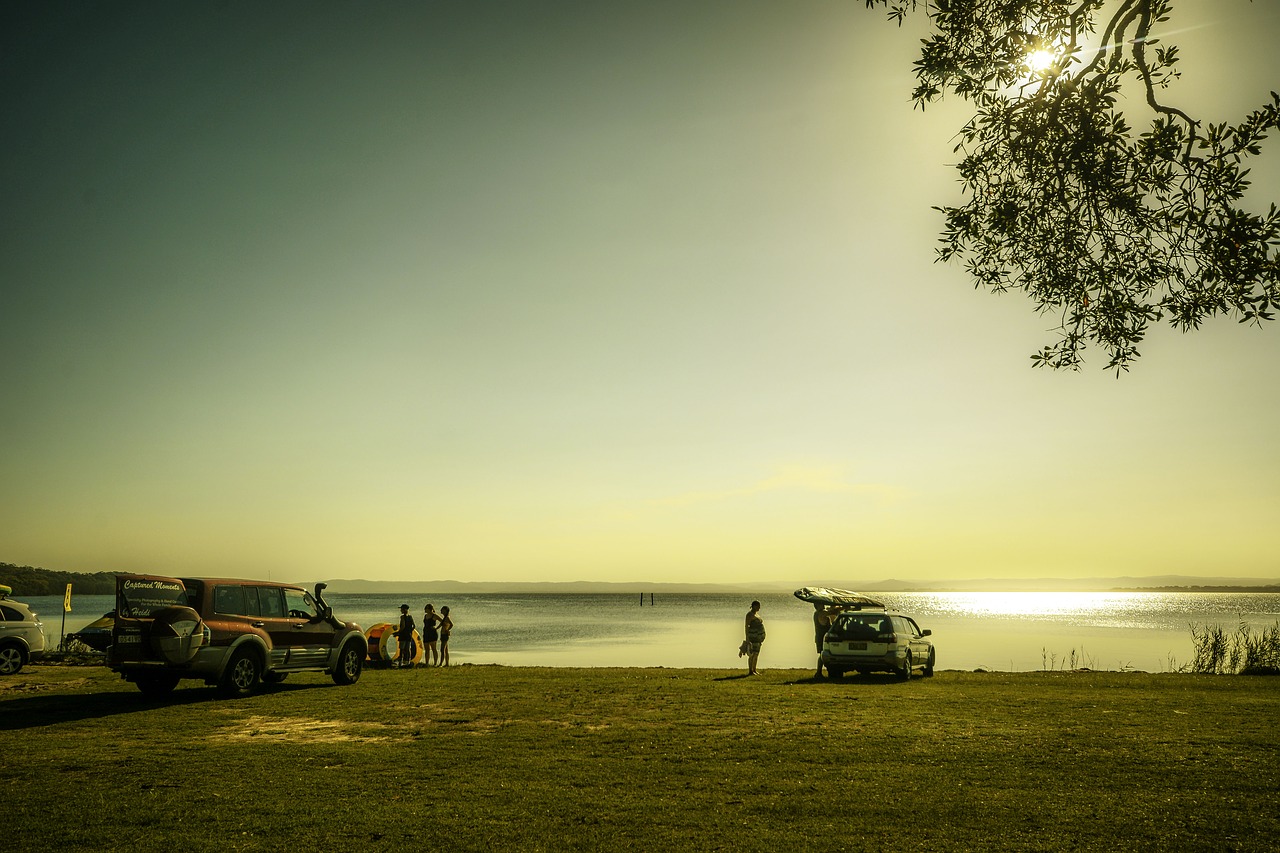 lake fishing sundown free photo