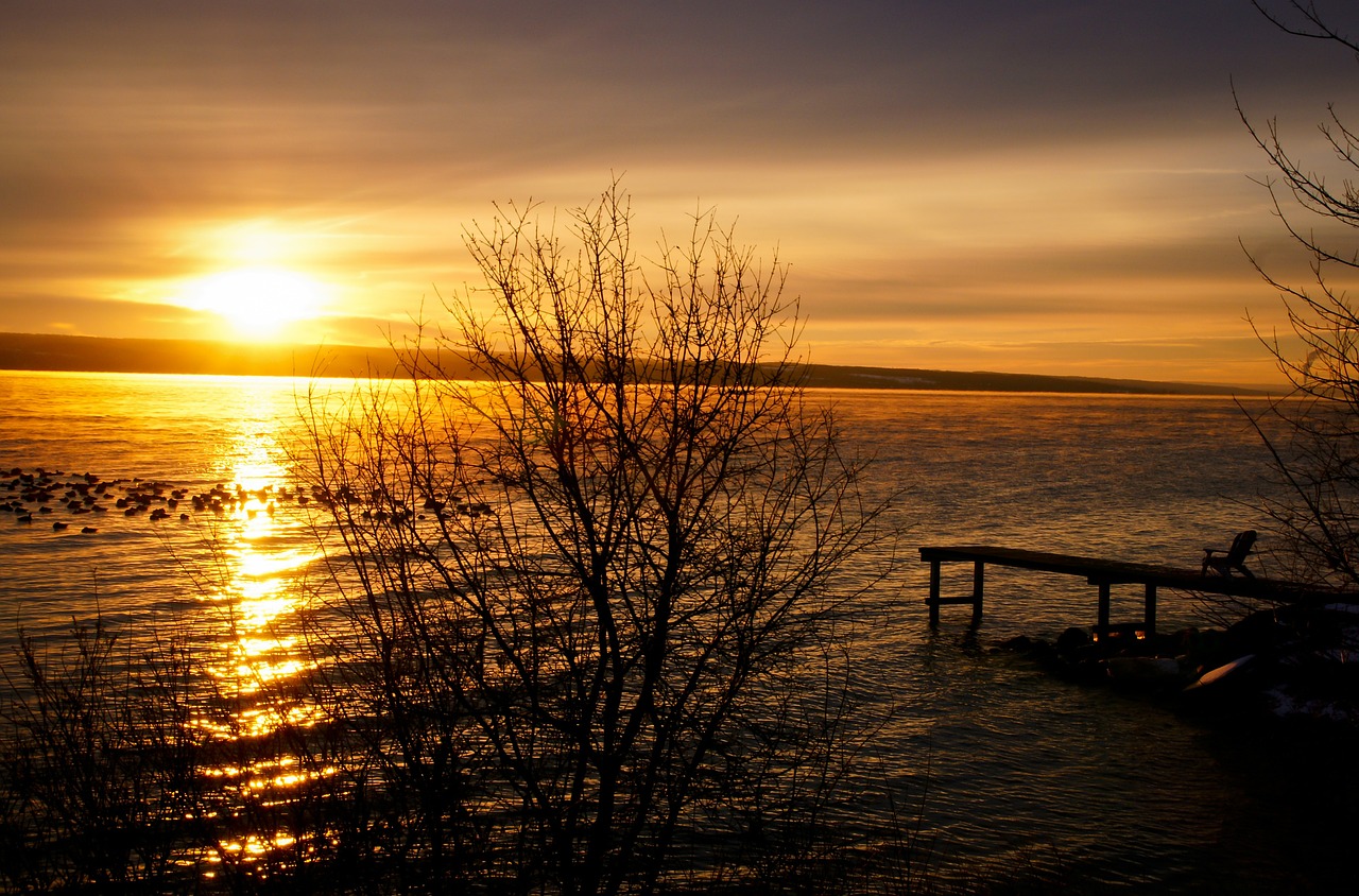 lake sunset peer free photo