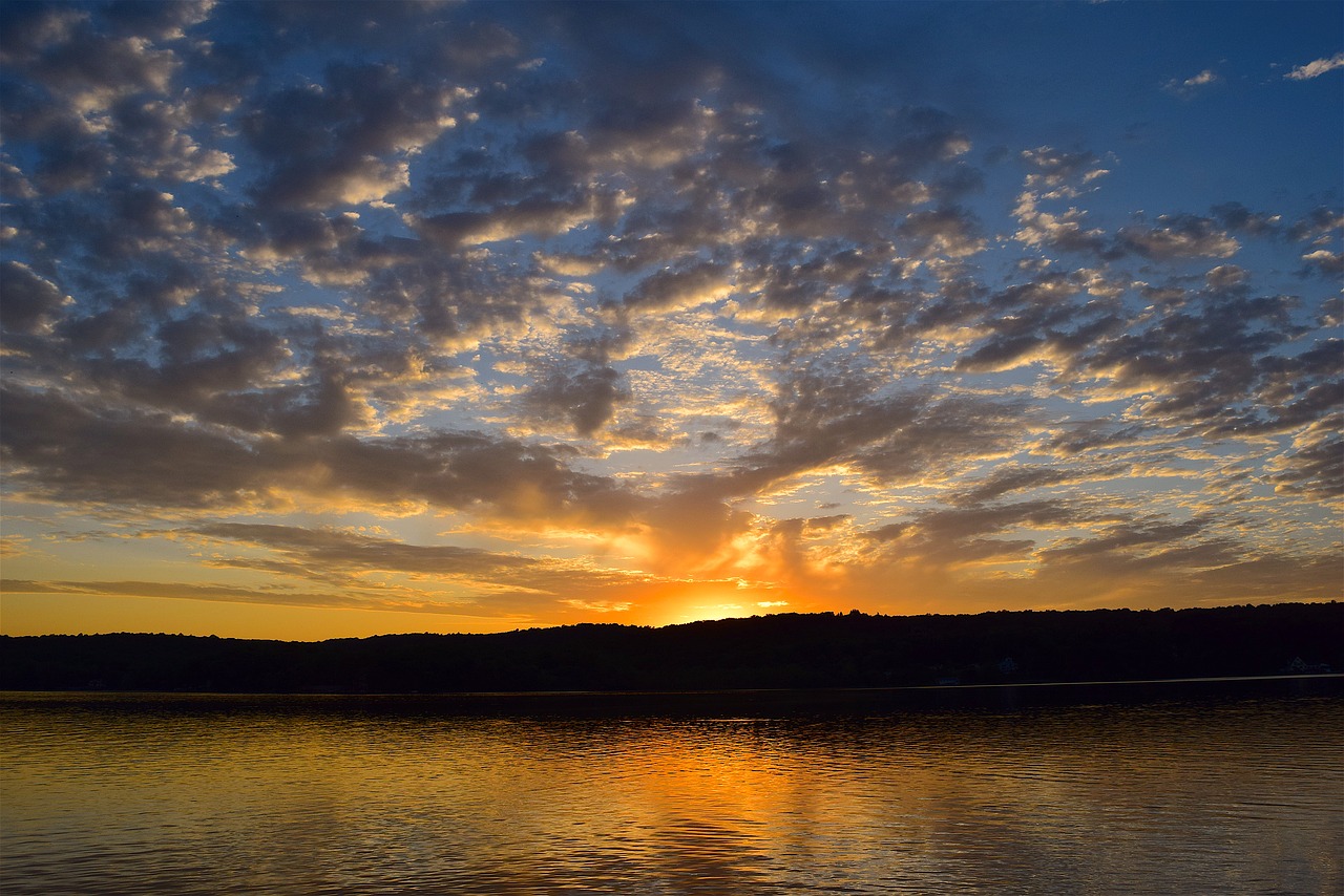 lake sunset clouds free photo