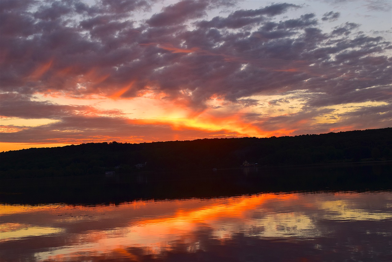 lake sunset clouds free photo