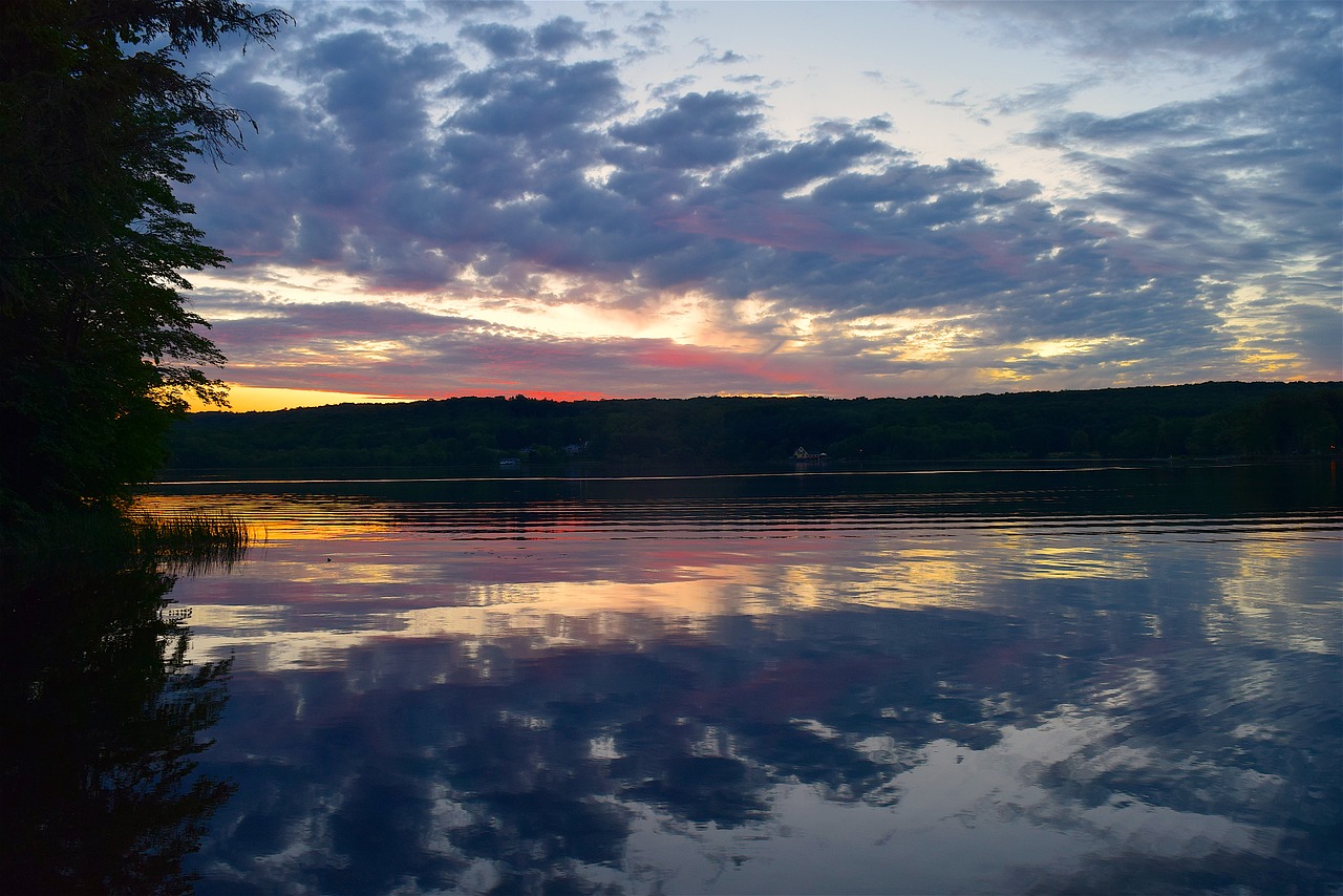 lake sunset clouds free photo