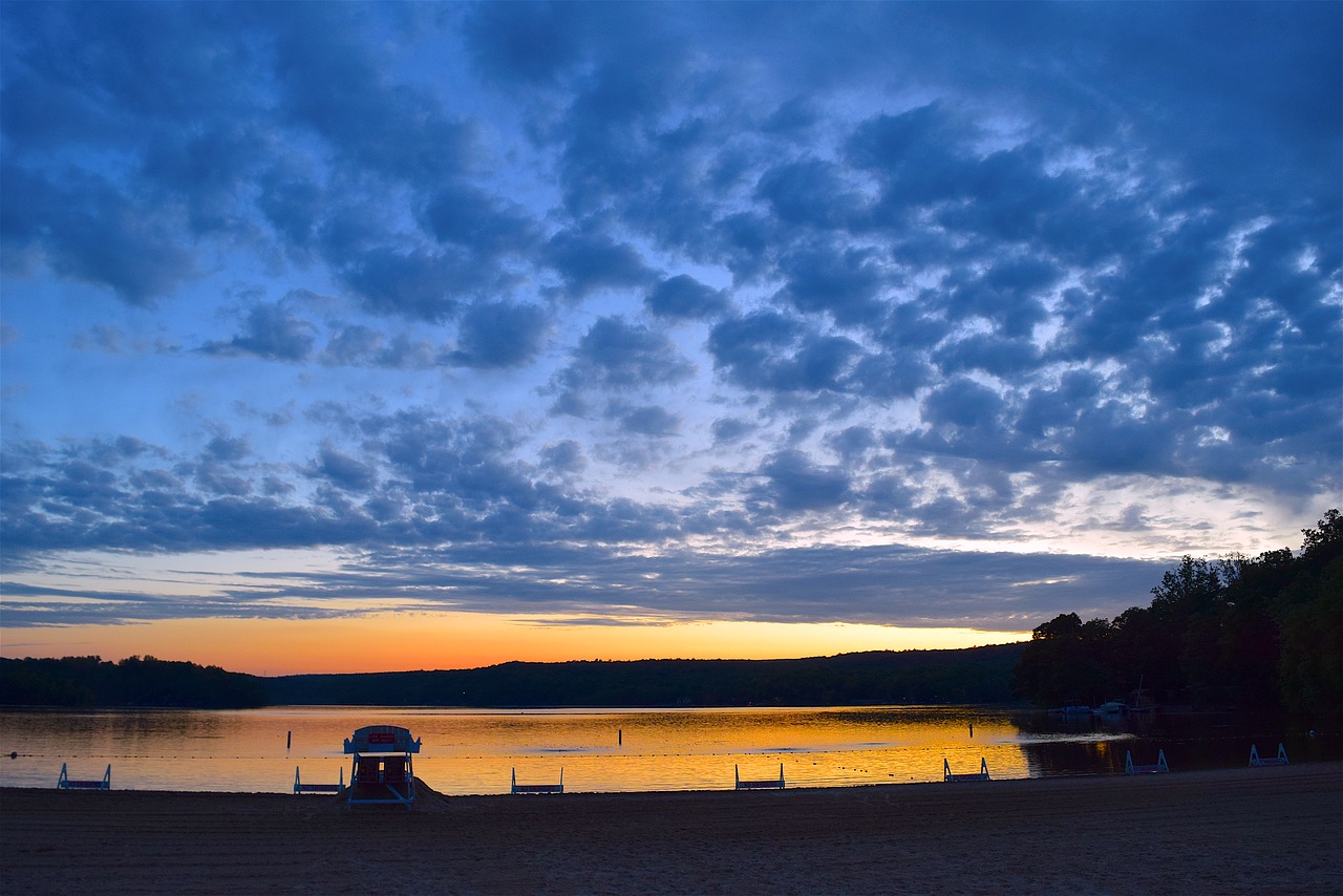 lake sunset clouds free photo