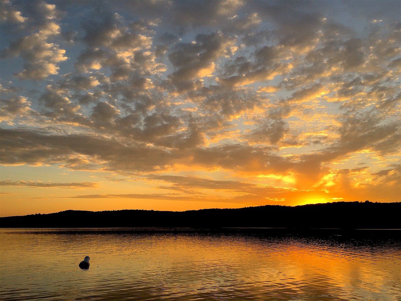 lake sunset clouds free photo