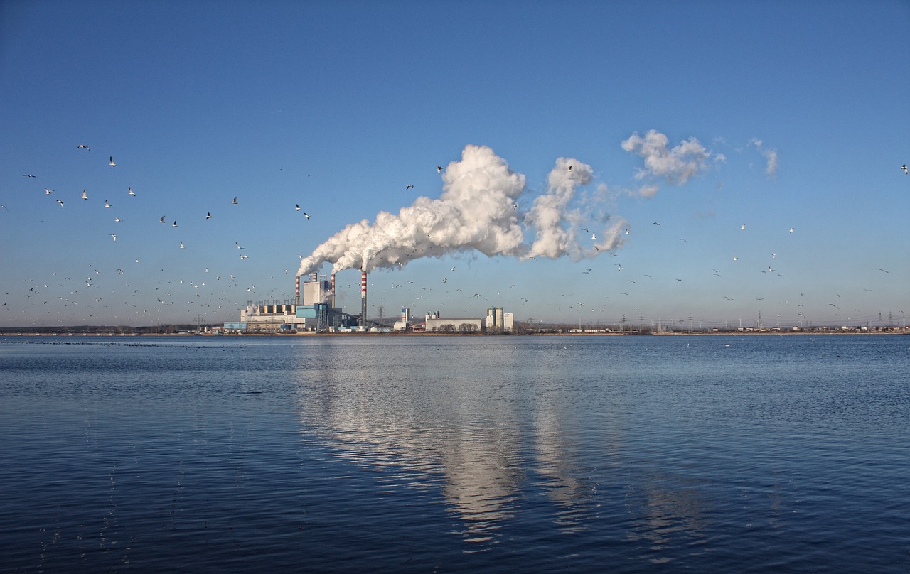 lake power station chimneys free photo