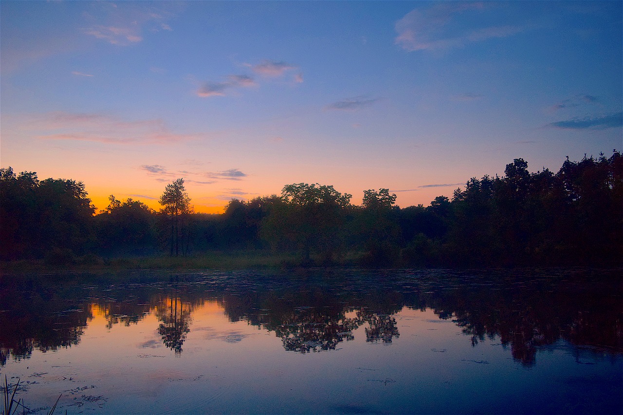 lake sunset silhouette free photo