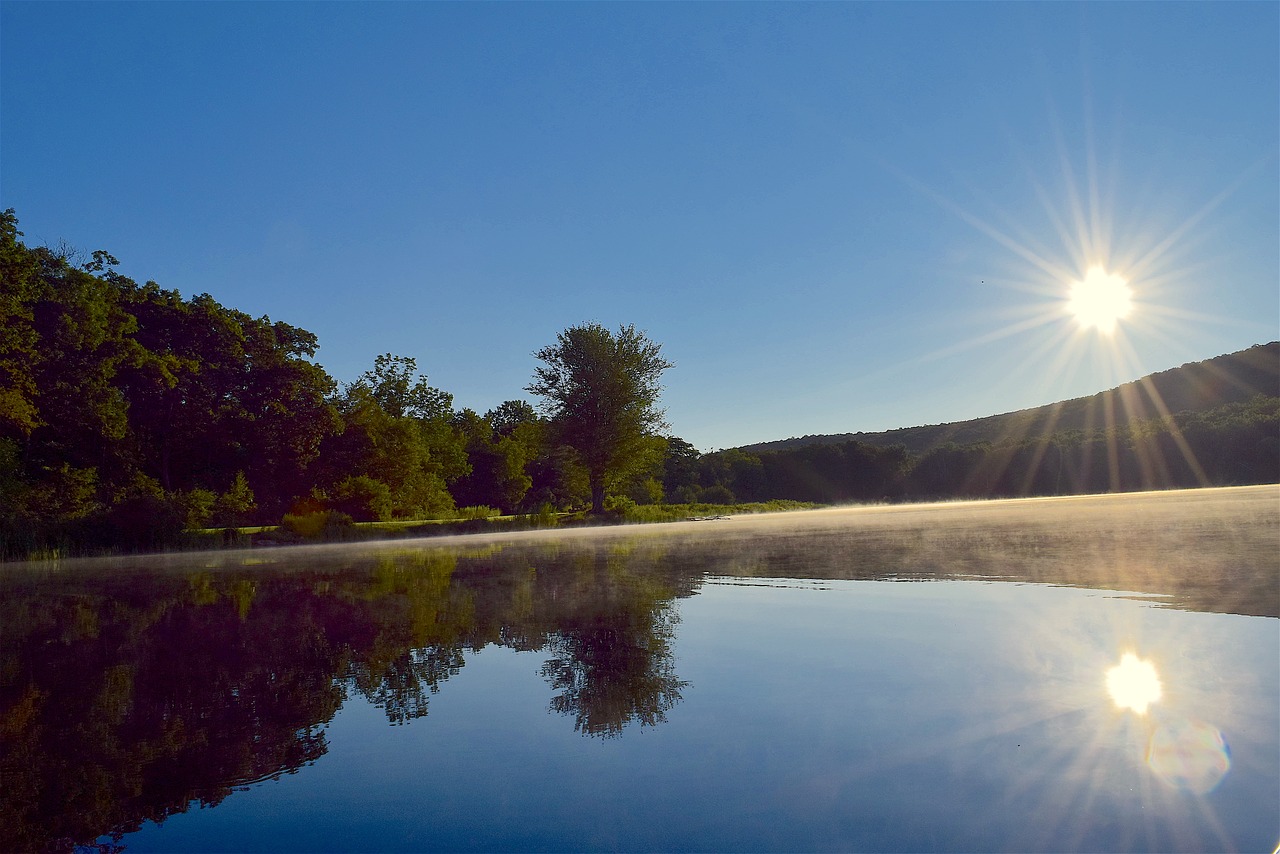 lake sunrise mist free photo