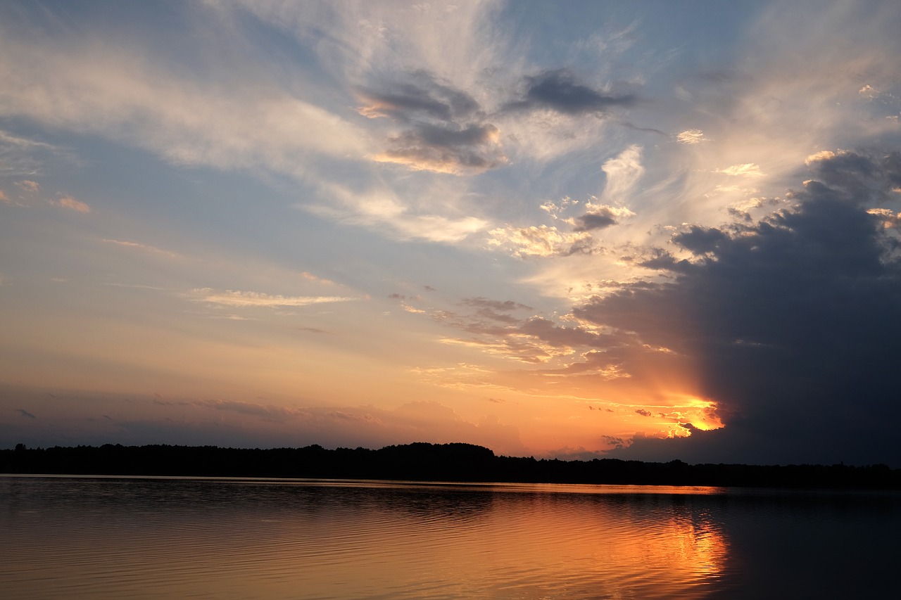 lake sunset clouds free photo