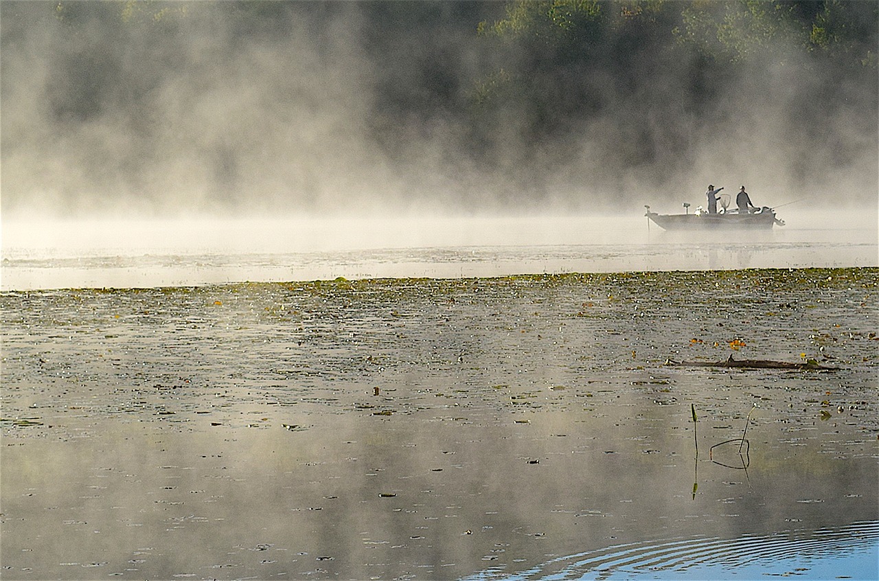 lake mist boat free photo