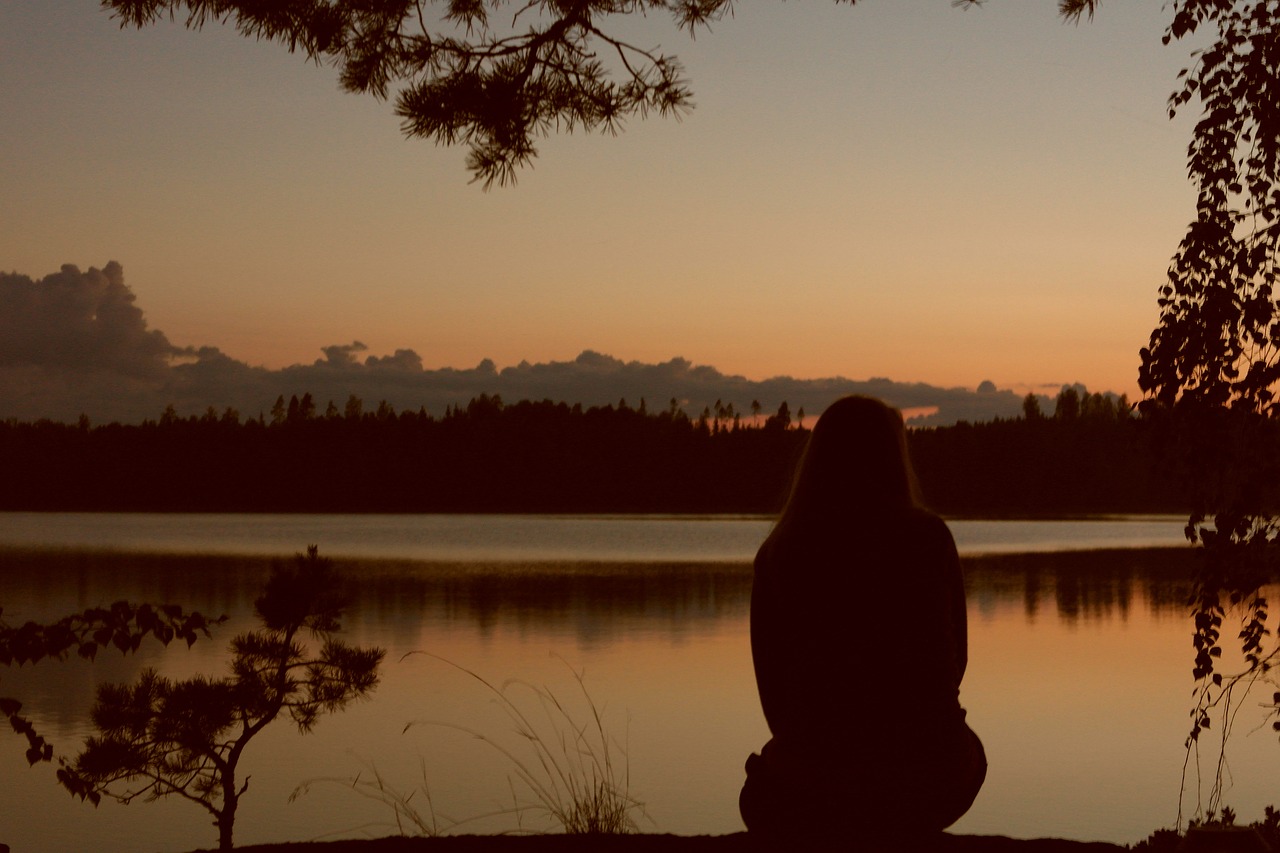 lake sunset man free photo