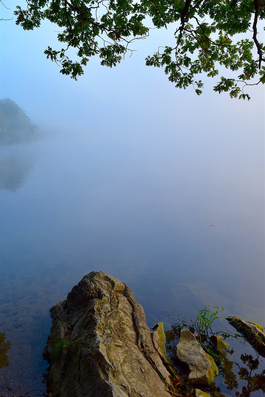 lake fog rock free photo