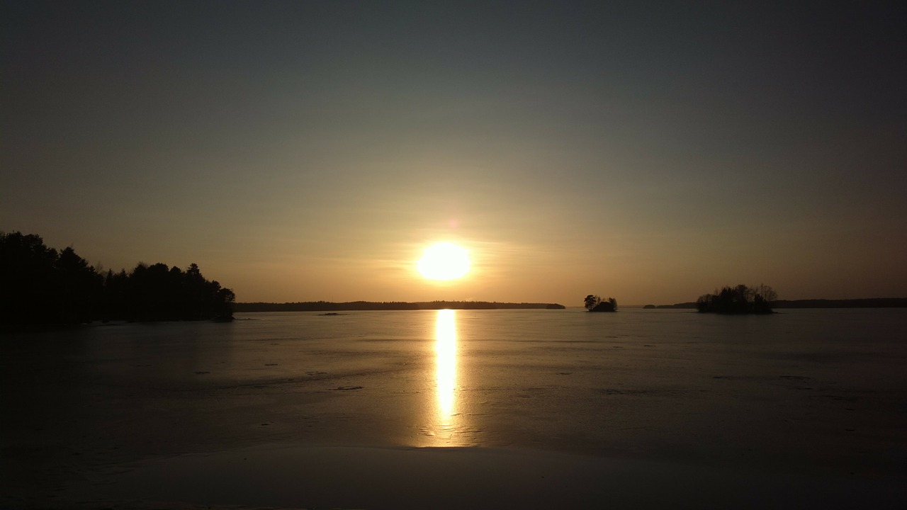 lake frozen sunset free photo