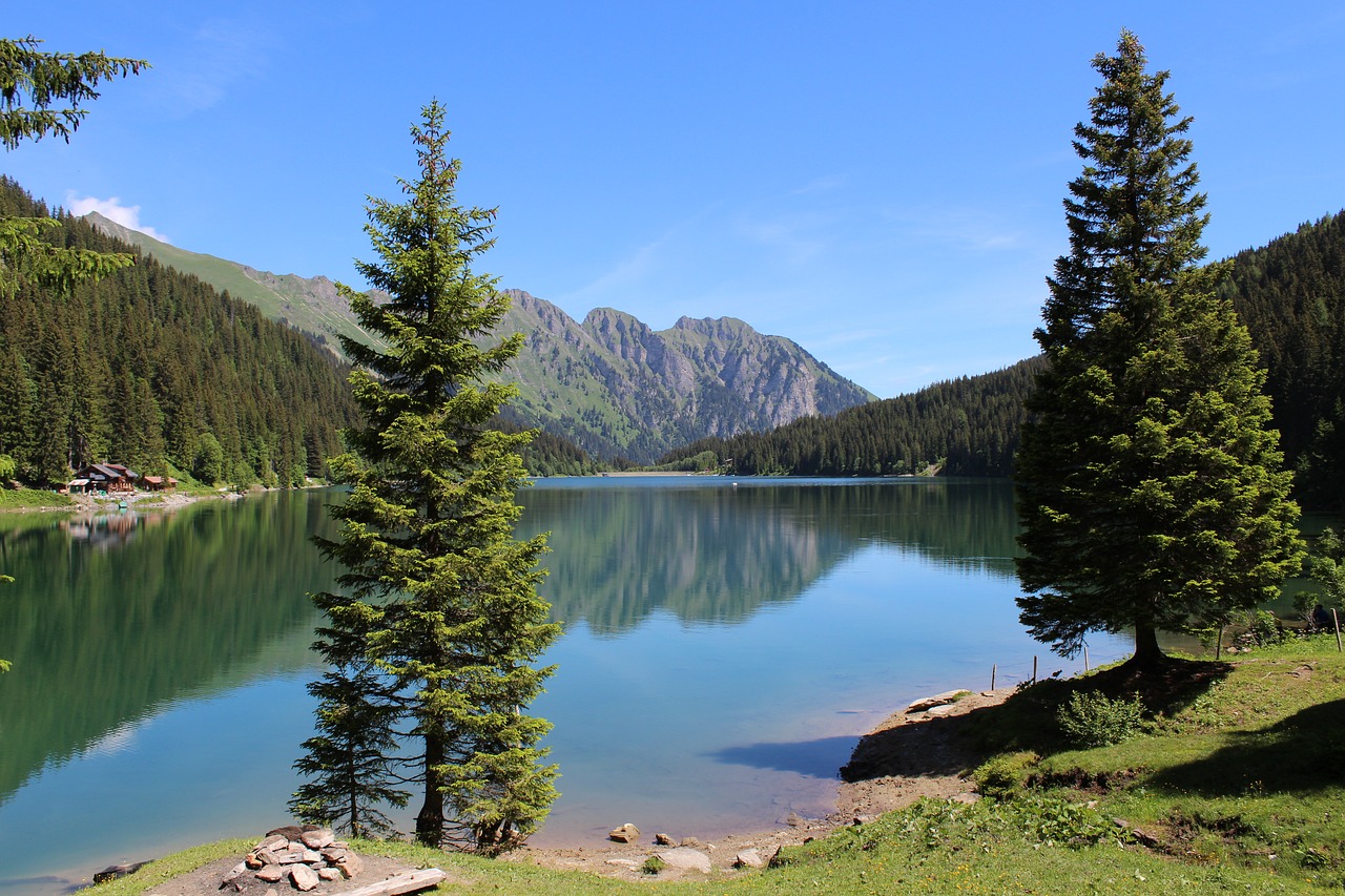 lake mountain landscape mirror image free photo