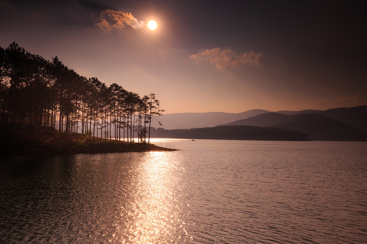 lake sunset dawn free photo