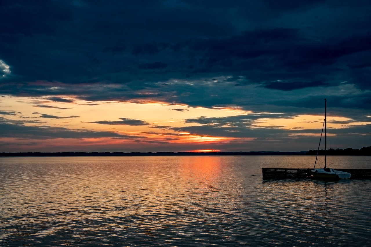 lake  sunset  boat free photo