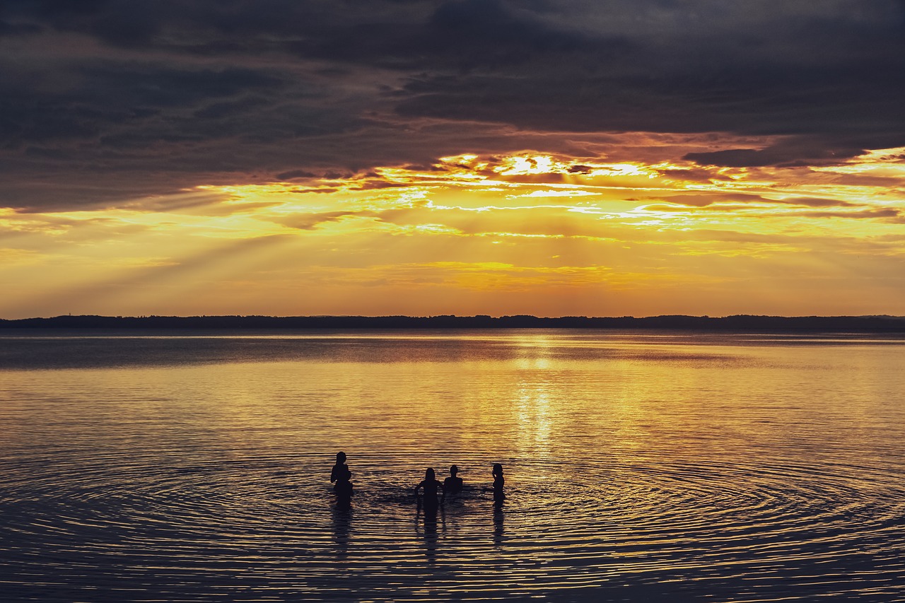 lake  sunset  fun free photo