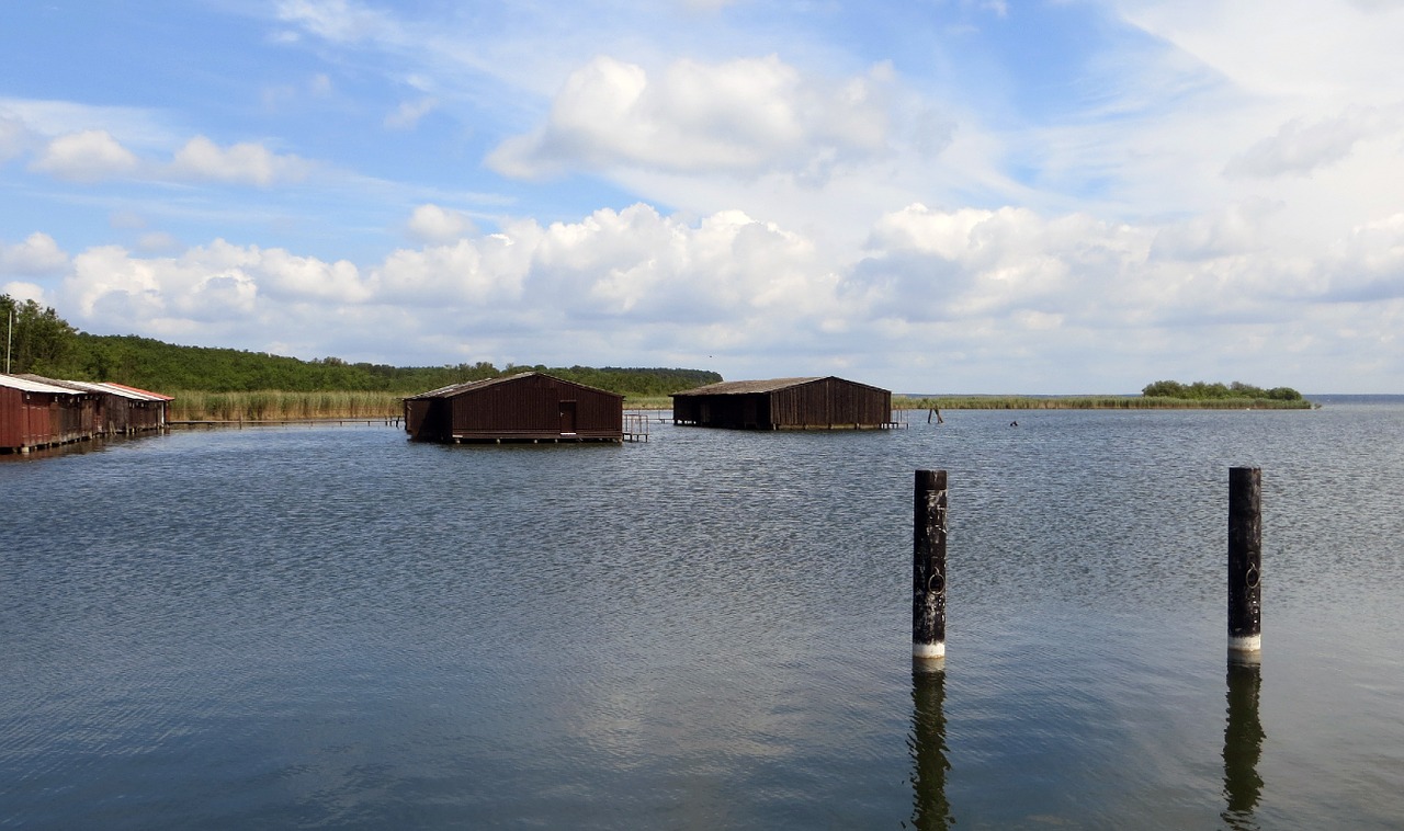 lake boat house landscape free photo