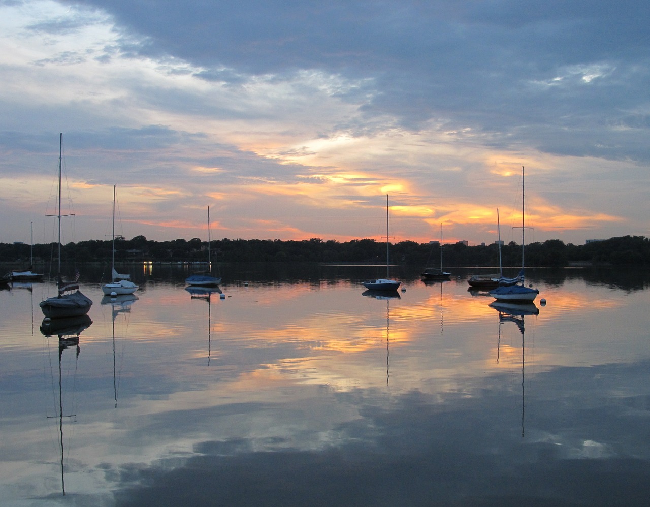 lake sunset sail boats free photo