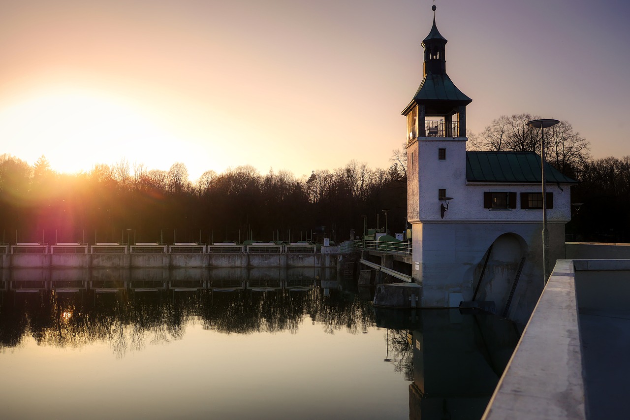 lake  sunset  barrage free photo