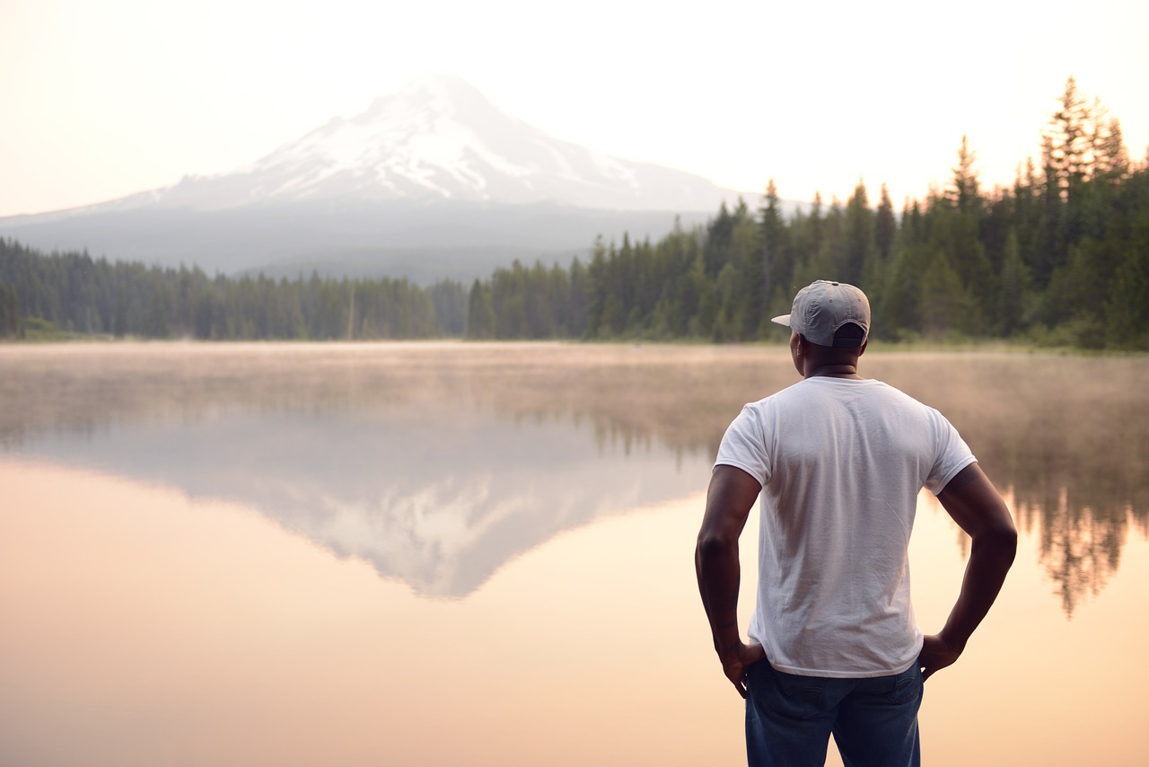 lake man standing free photo