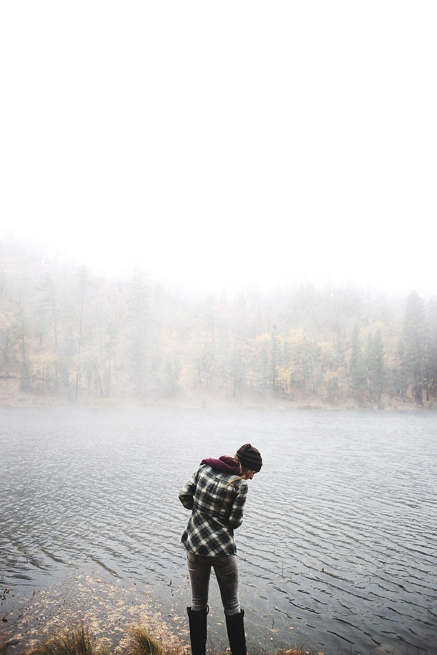 lake woman fog free photo