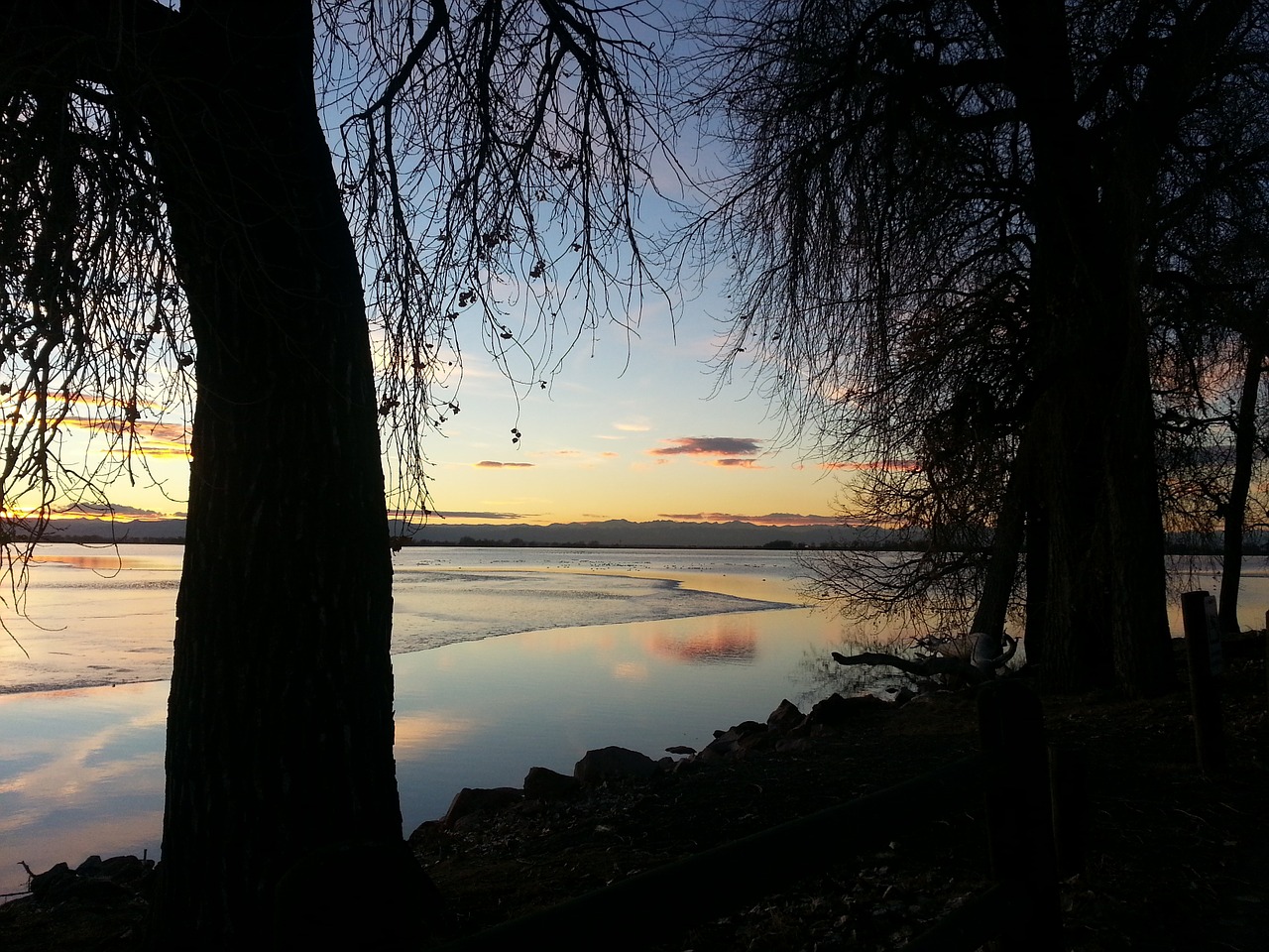 lake ice sunset free photo