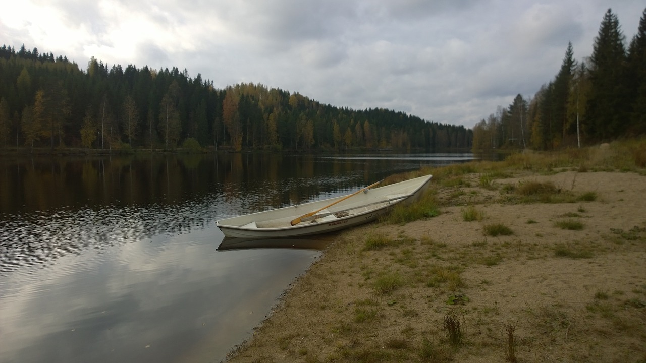 lake row boat reflection free photo