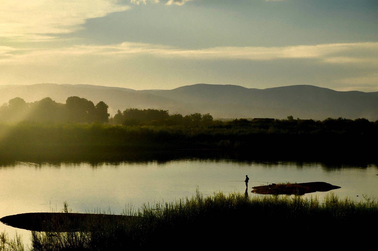 lake meadow sunset free photo